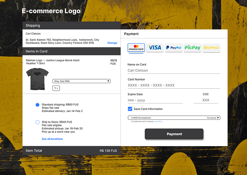 Conceito tela de Pagamento