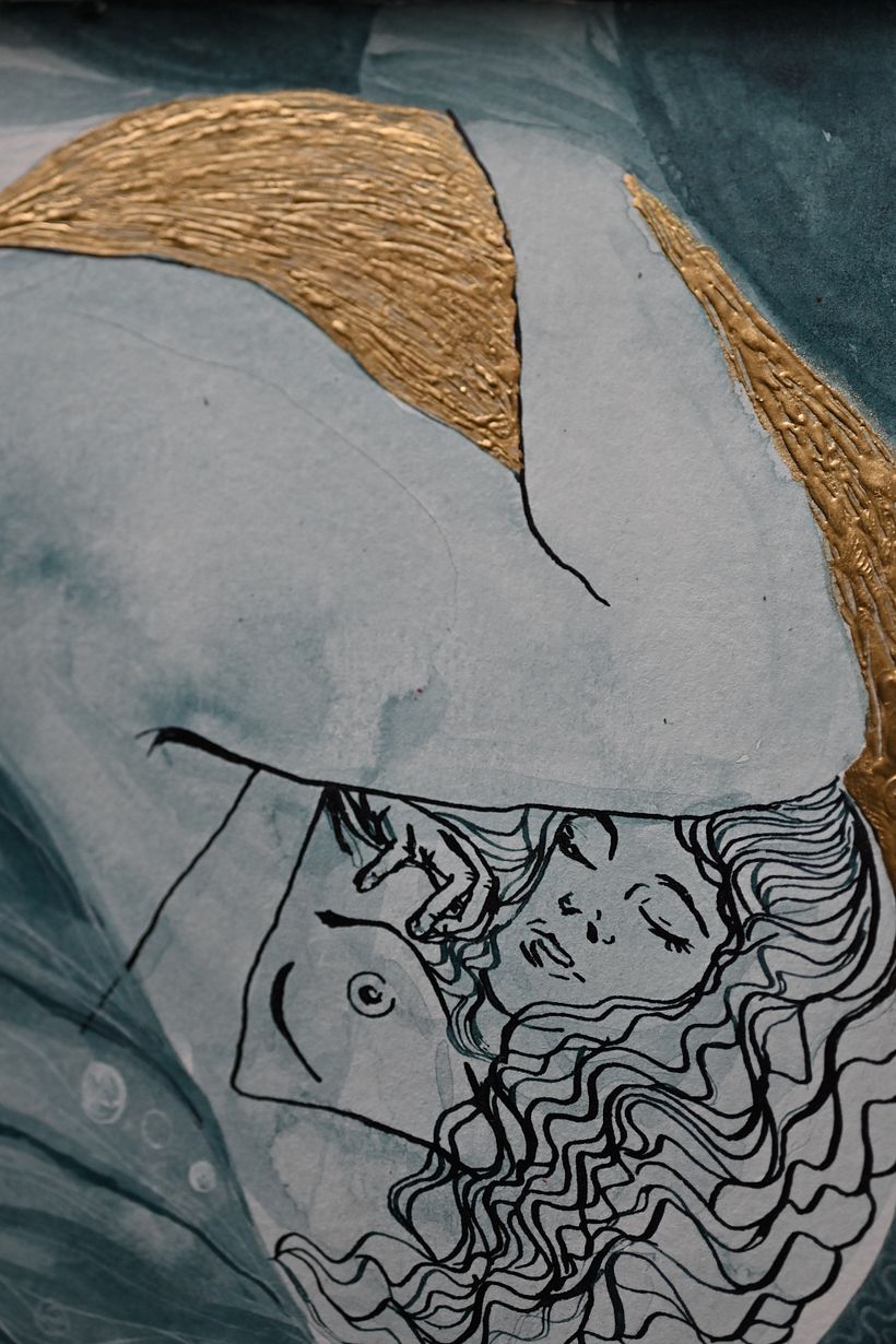 I started using ink, watering it down as well as using a feather. One pigment but streching it to both extremes.