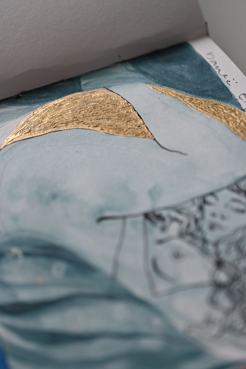 Klimt's original Danae features a lot of gold, so I couldn't resist adding some too. And it's part of the mythologcial story.