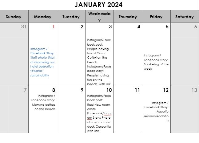 2024 Content Marketing Calendar Casa Colibri Tankah 1