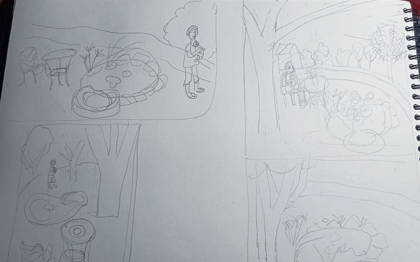 bocetos a lápiz del cuadro final