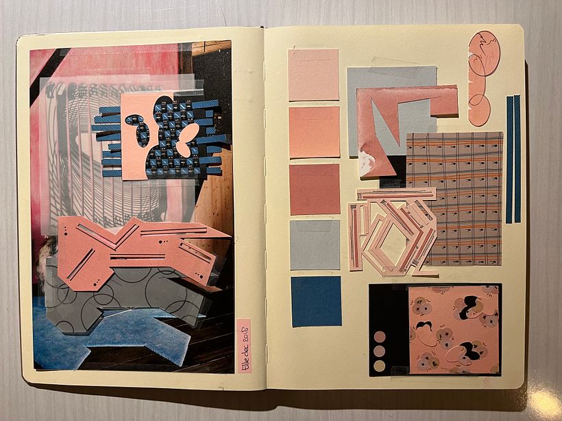 Mixed media; papercut - handdrawn pattern/dessin, own mixed colours with ecoline.