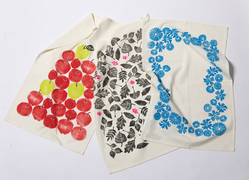 These tea towels are screenprinted based on my block printed designs. I love that the texture was preserved.