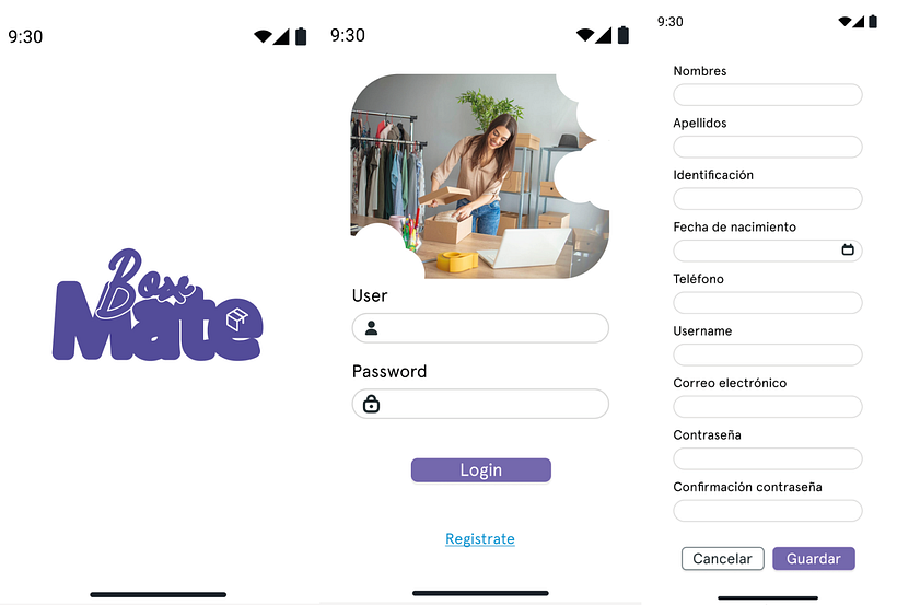 Login y registro móvil