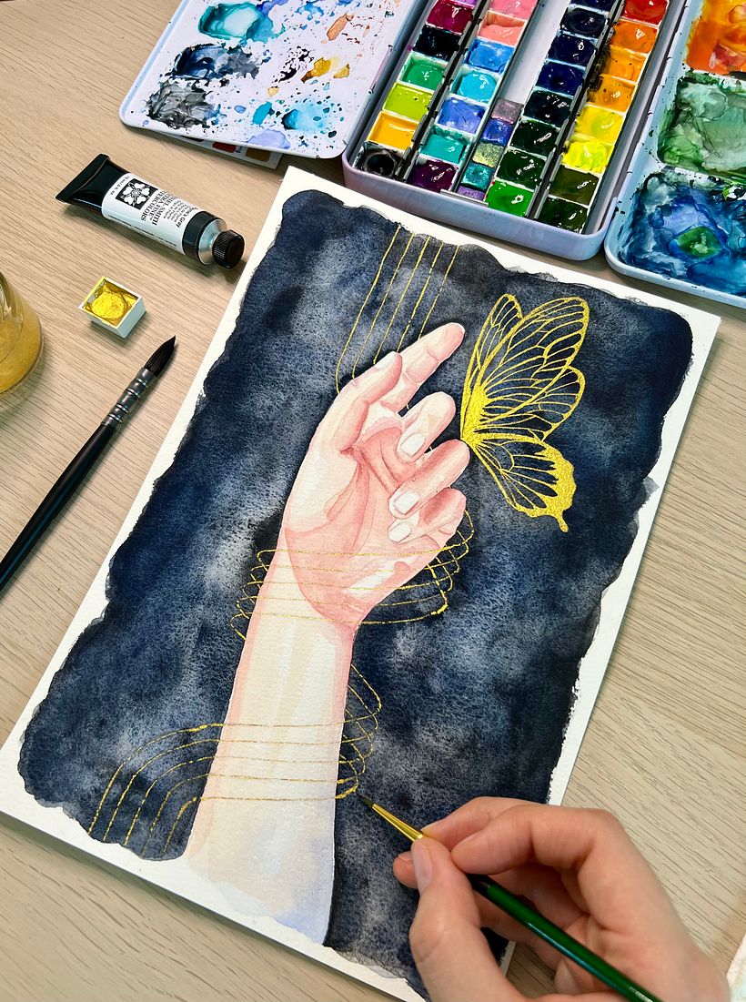 “Unraveling”: My project for course: Illustration of Hands with Expressive Watercolors 4