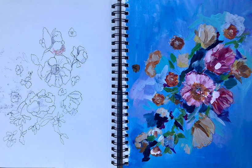 Sketch and practice painting of flower project