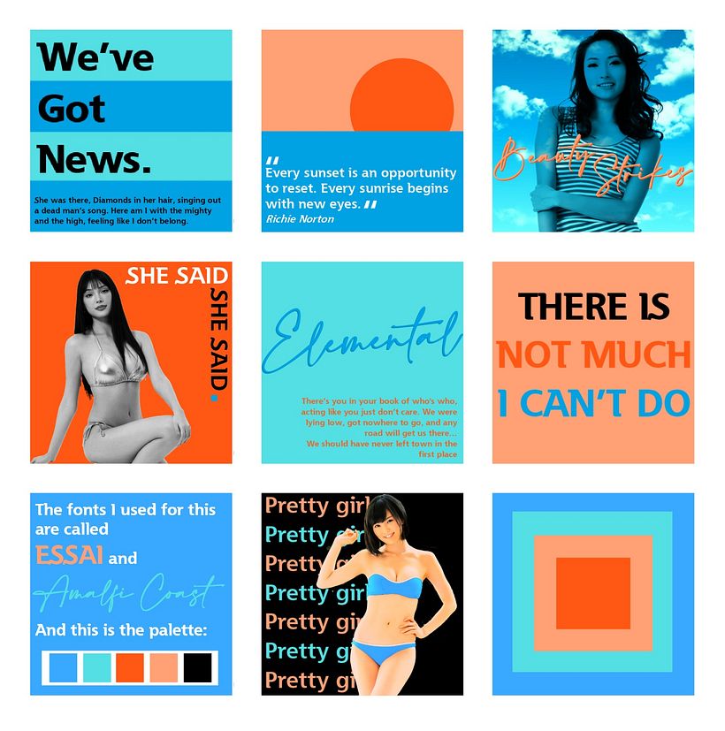 My final project. Nothing to show or say so I used pictures of pretty girls, and part of the text is from a song. 