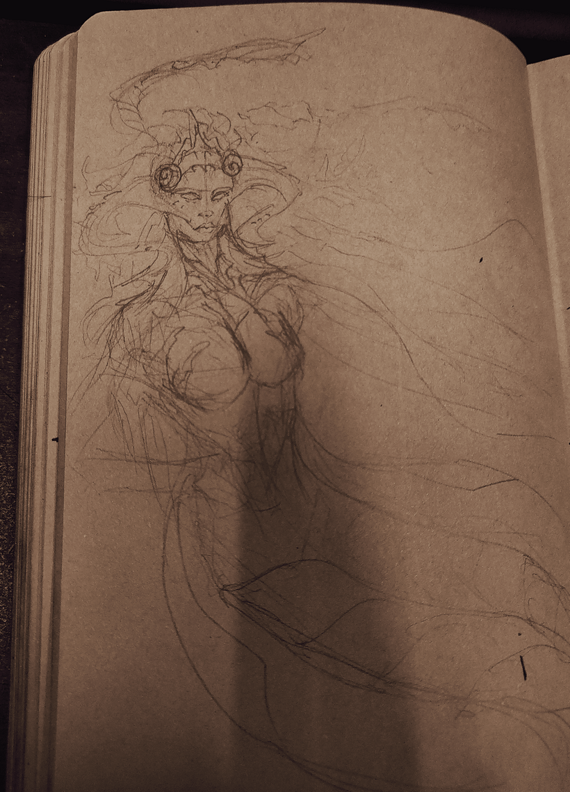 El boceto inicial que usé de referencia para la sirena