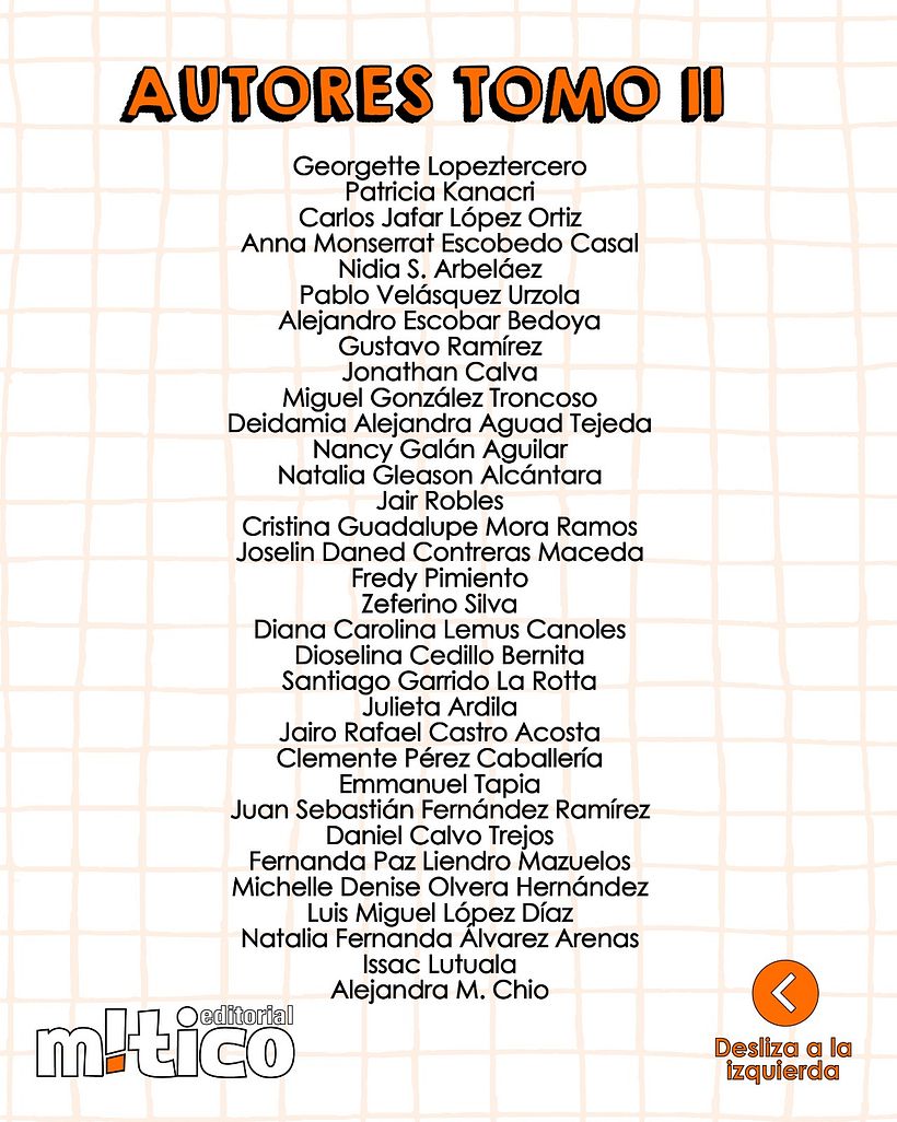 Aqui está la lista de nombres de autores del libro Latidos del sur II donde fue publicado mi cuento