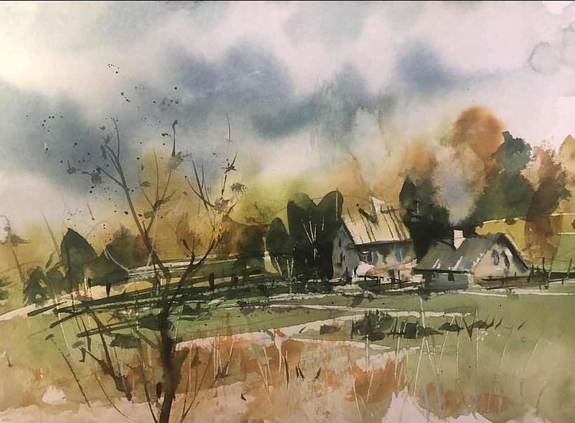 Two lonely houses. This is also a mixture between dry and wet layers, combined with scratching and little detail in the front