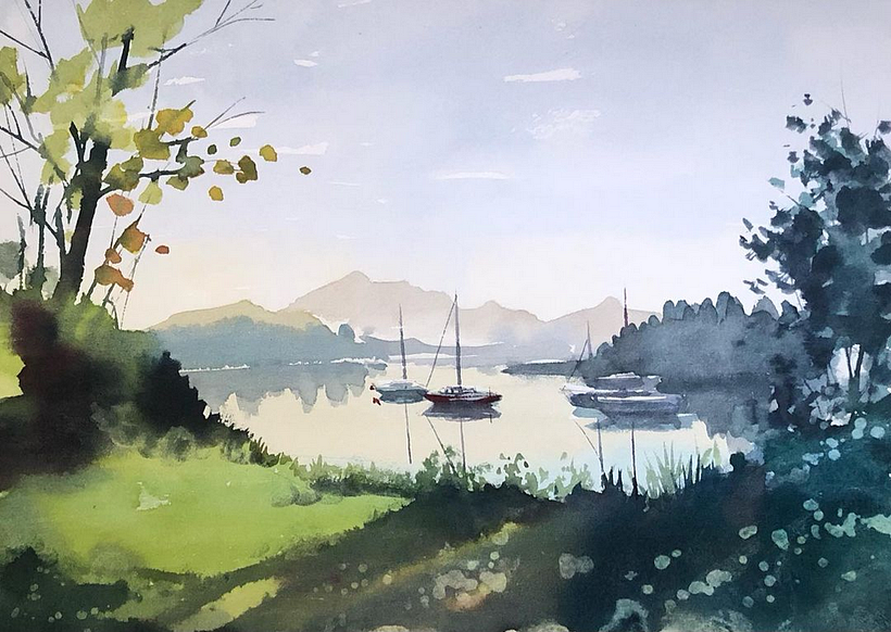 A real postcard motif. This painting was made on location in Bavaria in early October.