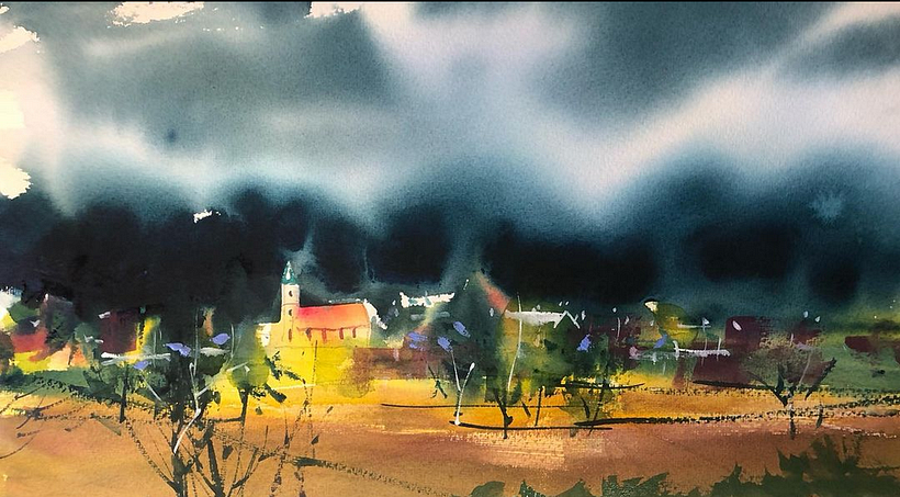 Dark rumble. Here I wanted to show the storm front in front of the brightly lit village.