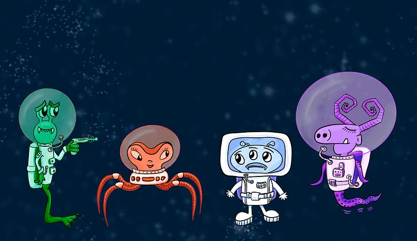 The 4 Monster Astronauts in color.