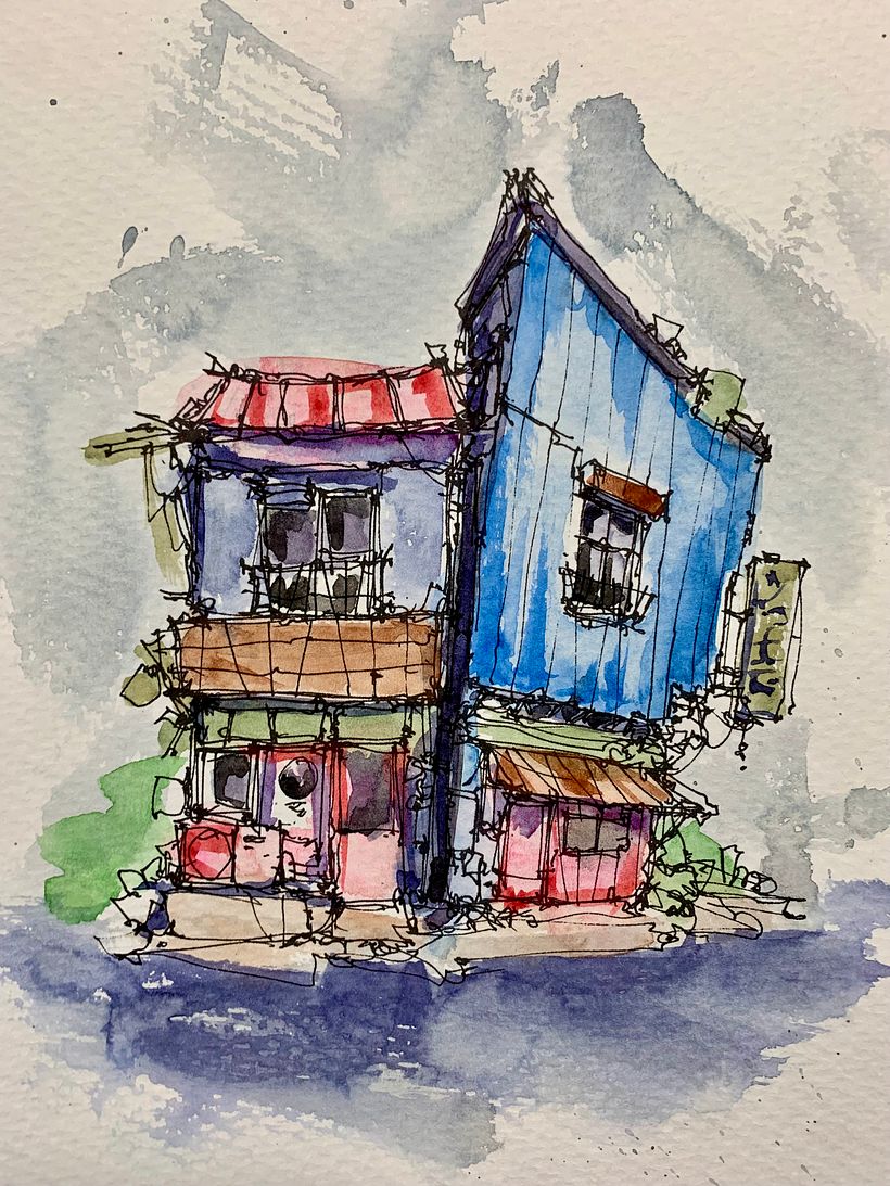 Architectural Sketching with markers, watercolor, and gouache. 3