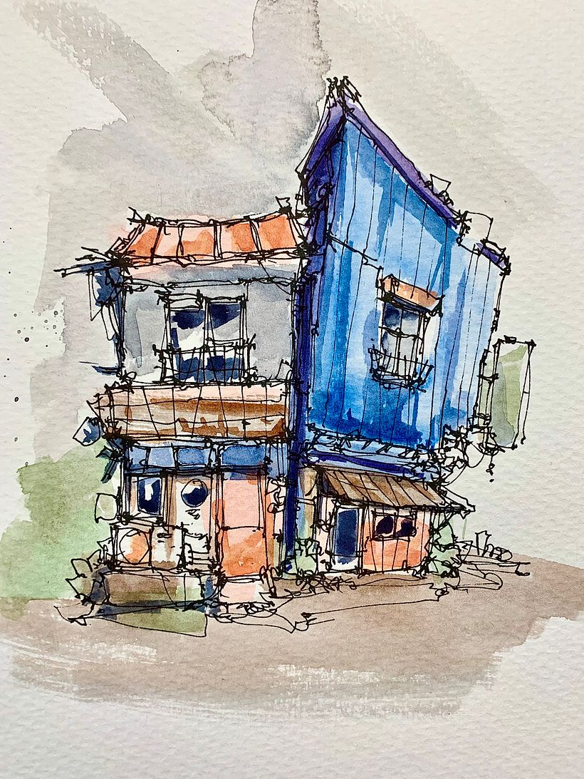 Architectural Sketching with markers, watercolor, and gouache. 3