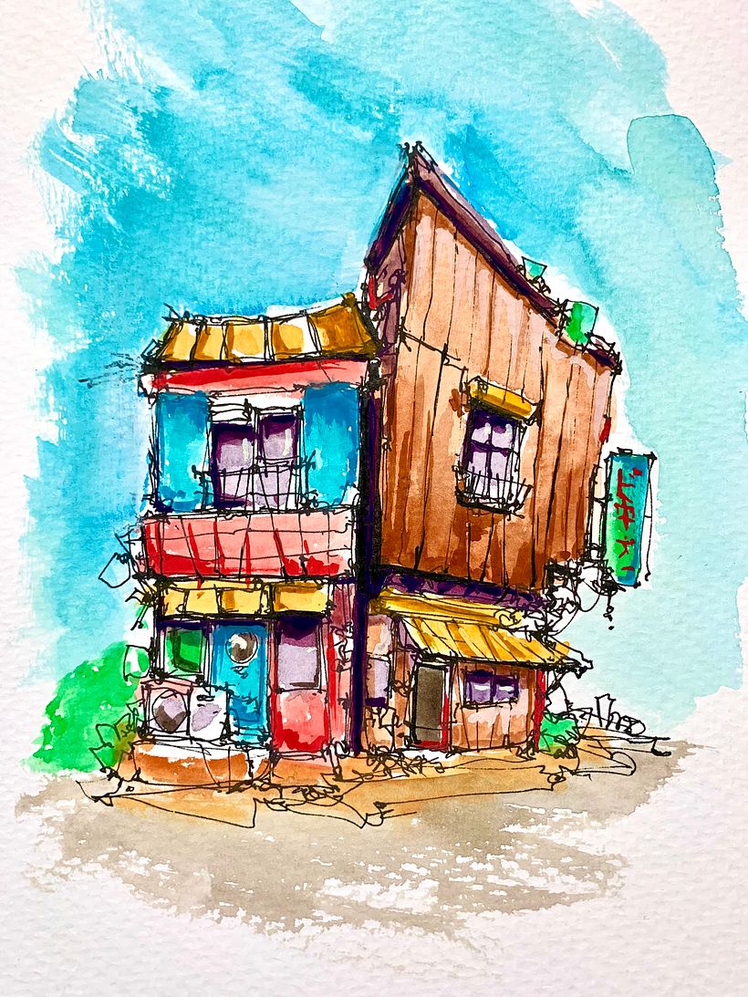 Architectural Sketching with markers, watercolor, and gouache. 4