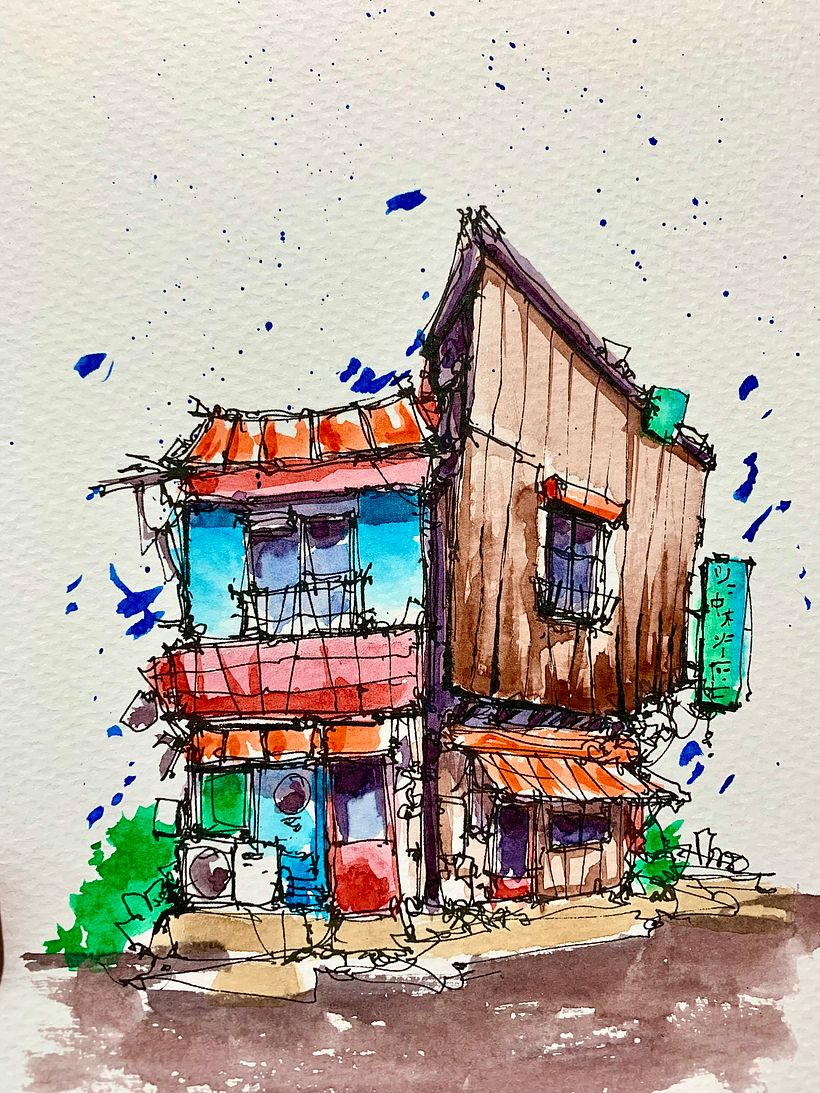 Architectural Sketching with markers, watercolor, and gouache. 5
