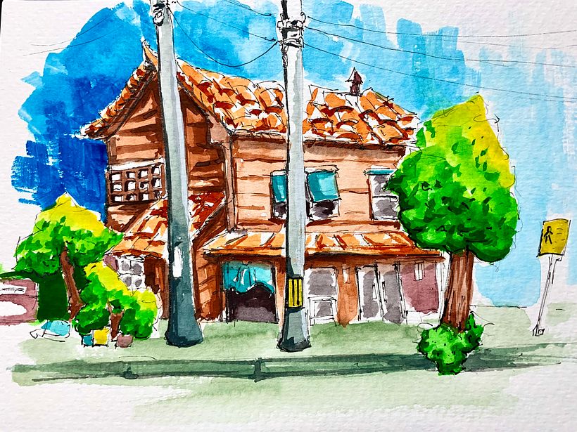 Architectural Sketching with markers, watercolor, and gouache. 7