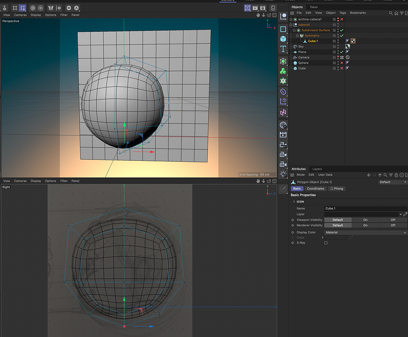Problema al visualizar puntos con Subdivision Surface y Simetría en C4D 1
