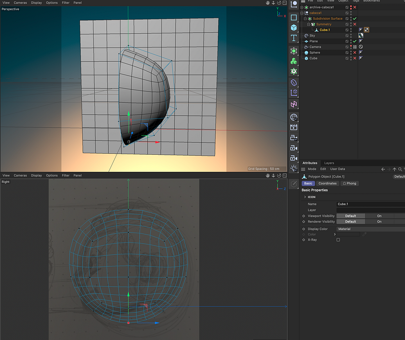 Problema al visualizar puntos con Subdivision Surface y Simetría en C4D 2