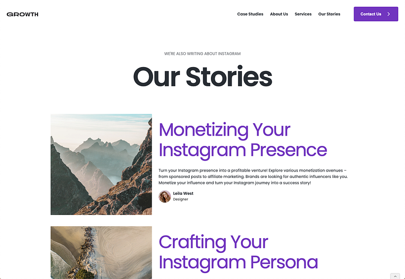 The blog page for the project using a collection list.