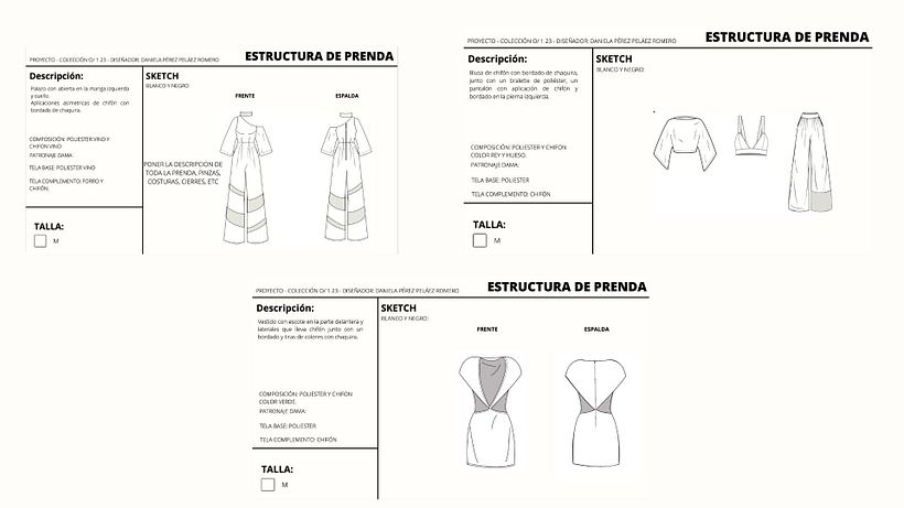 fichas técnicas de cada uno de los diseños.
