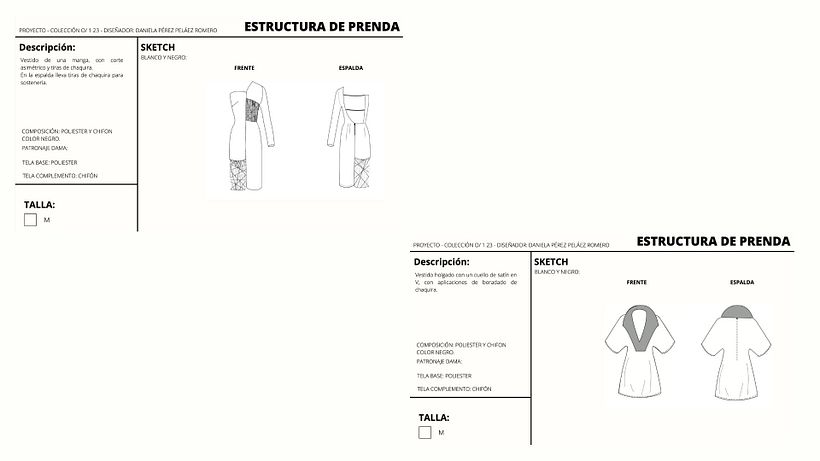 fichas técnicas de cada uno de los diseños.