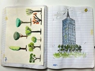 1° cuaderno de dibujos - otros arboles y intento rascacielos