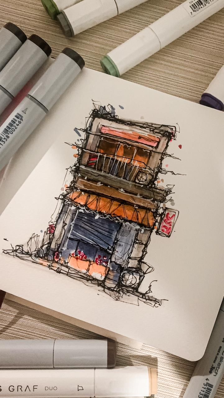 Meu projeto do curso: Desenho arquitetônico expressivo com marcadores coloridos 1
