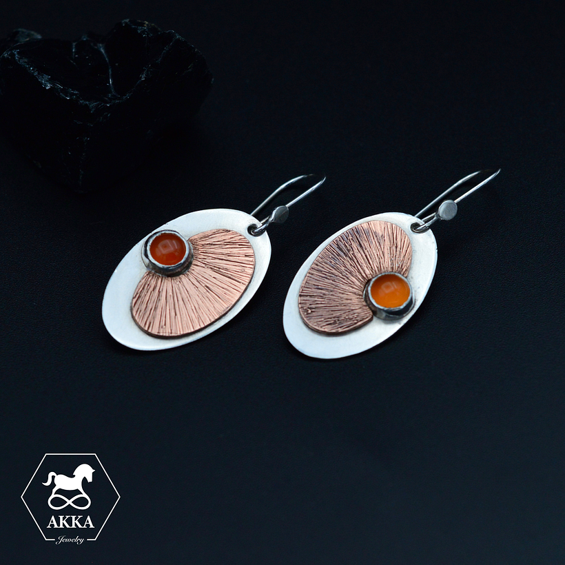 Textured Sunburst Oval Earrings with Carnelian - Jewelry Design