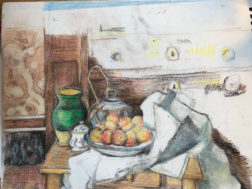 unfinished copy of a still life by Cezanne