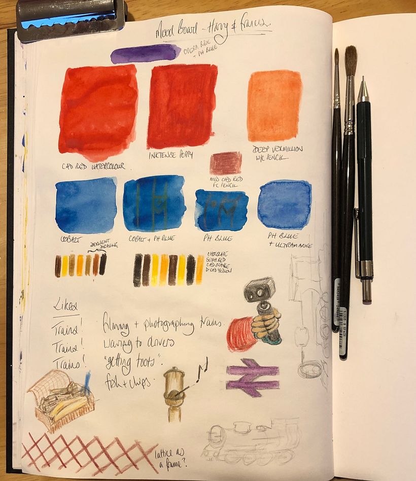 Mood board with colour swatches and patterns
