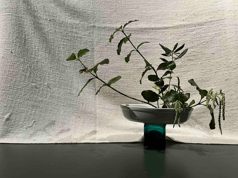 1st Ikebana arrangement with seasonal materials foraged from the garden
