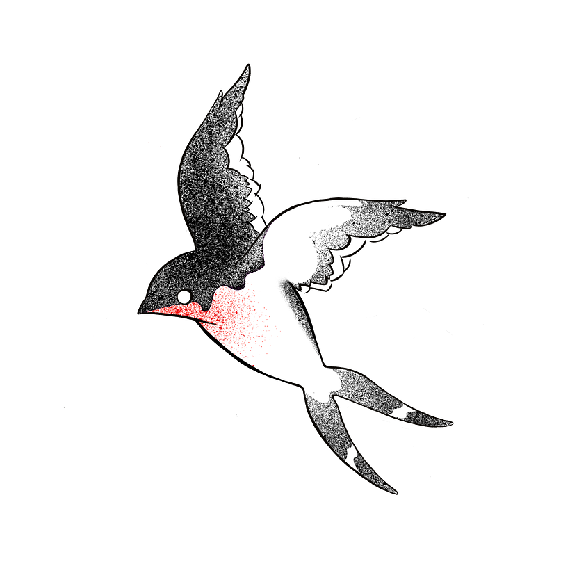 Diseño de tatuaje "Golondrina", logo de la marca Hevonen Tattoo.