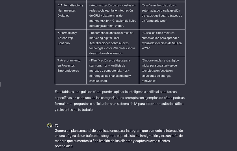 Tareas ampliadas y con formato 2/2; además petición para un planning semanal
