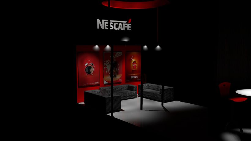 Estudo de Modelagem / Texturização / Iluminação / Render Quiosque acrílico / madeirado NESCAFÉ Modelagem do zero, utilizando 