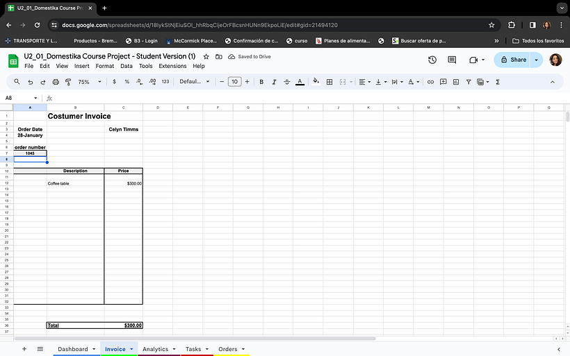 My project for course: Excel for Creative Projects and Small Business 2