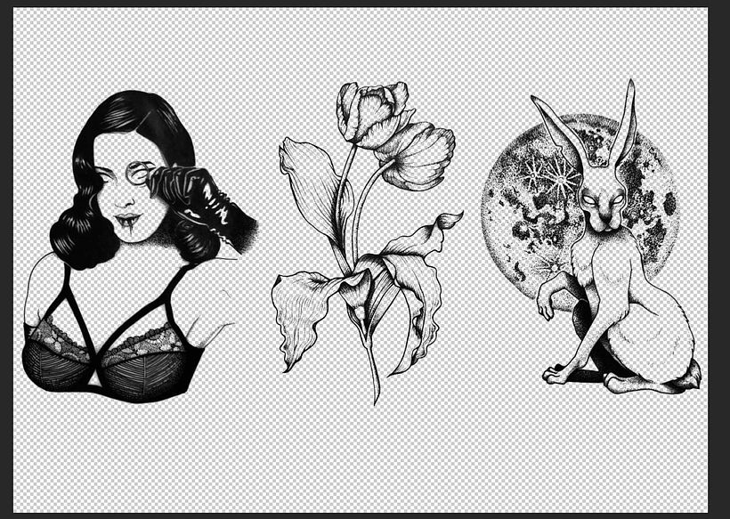 Los tres diseños listos en Phothoshop