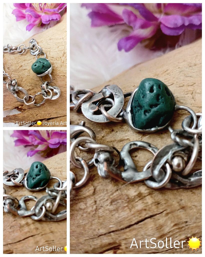 Raw bracelet with natural malachite,tin-plated copper,secured,made using the Tiffany method.Chain bracelet,bracelet with natural stone 2