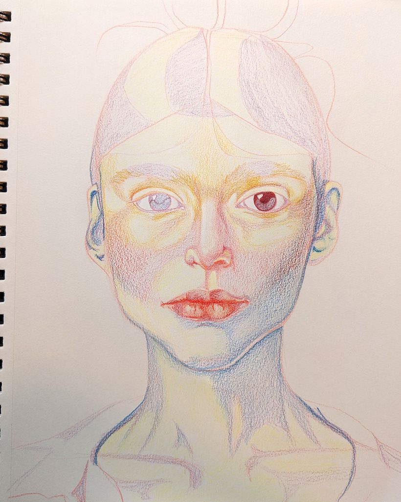 After adding the yellow / red / blue thirds (plus one eye because I forgot to take the photo!) :-)