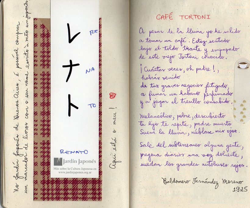 Moje imię napisane po japońsku (Jardín Japonés de BsAs) i poezja o Café Tortoni.