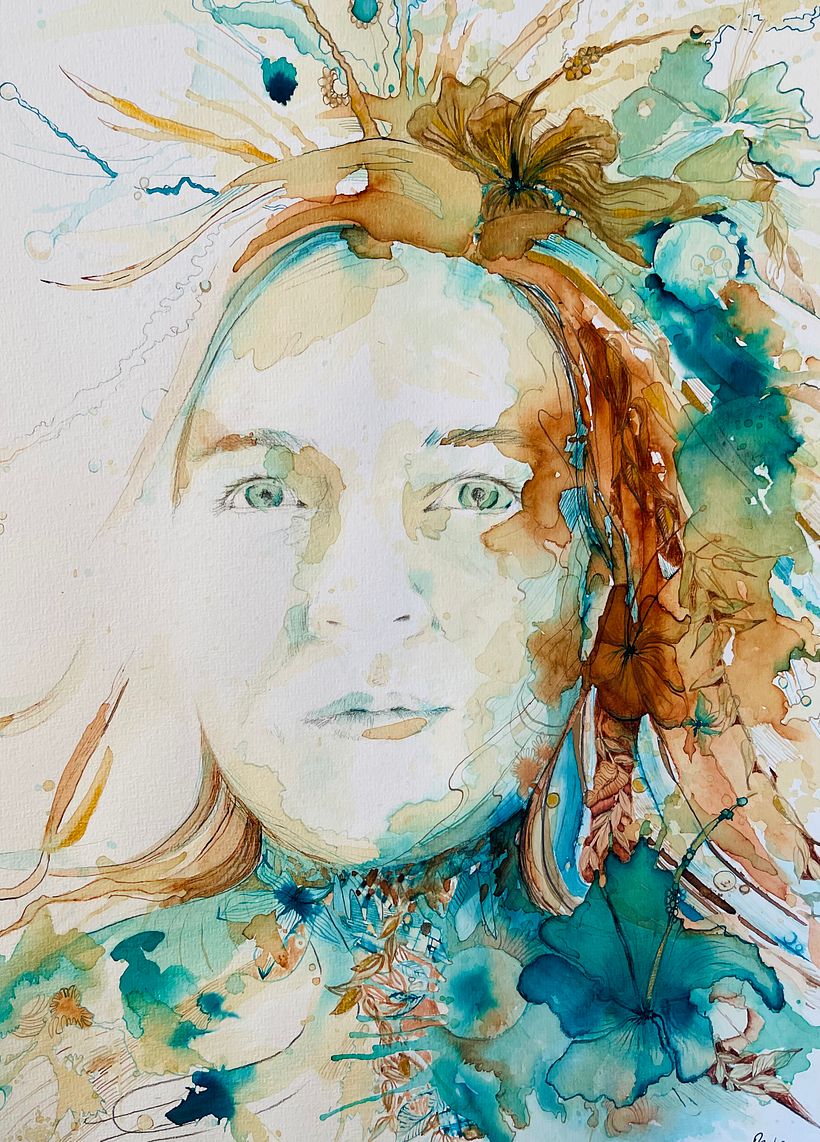 My project for course: Experimental Portraiture with Ink, Tea and Alcohol 4
