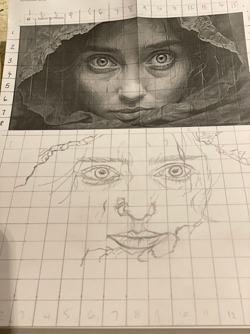 Starting the pencil drawing outline 