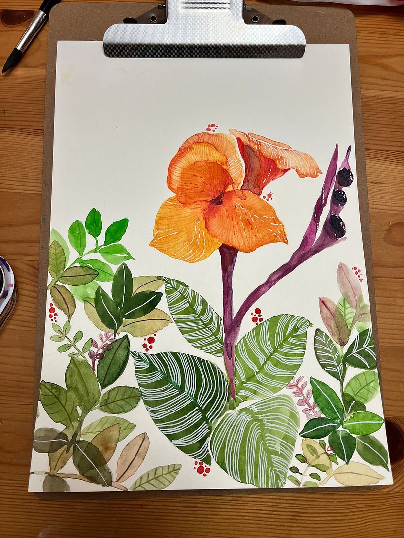The final project, the flower I see everyday on my to drop the kids to school. Took a picture, tested the colours, flow etc