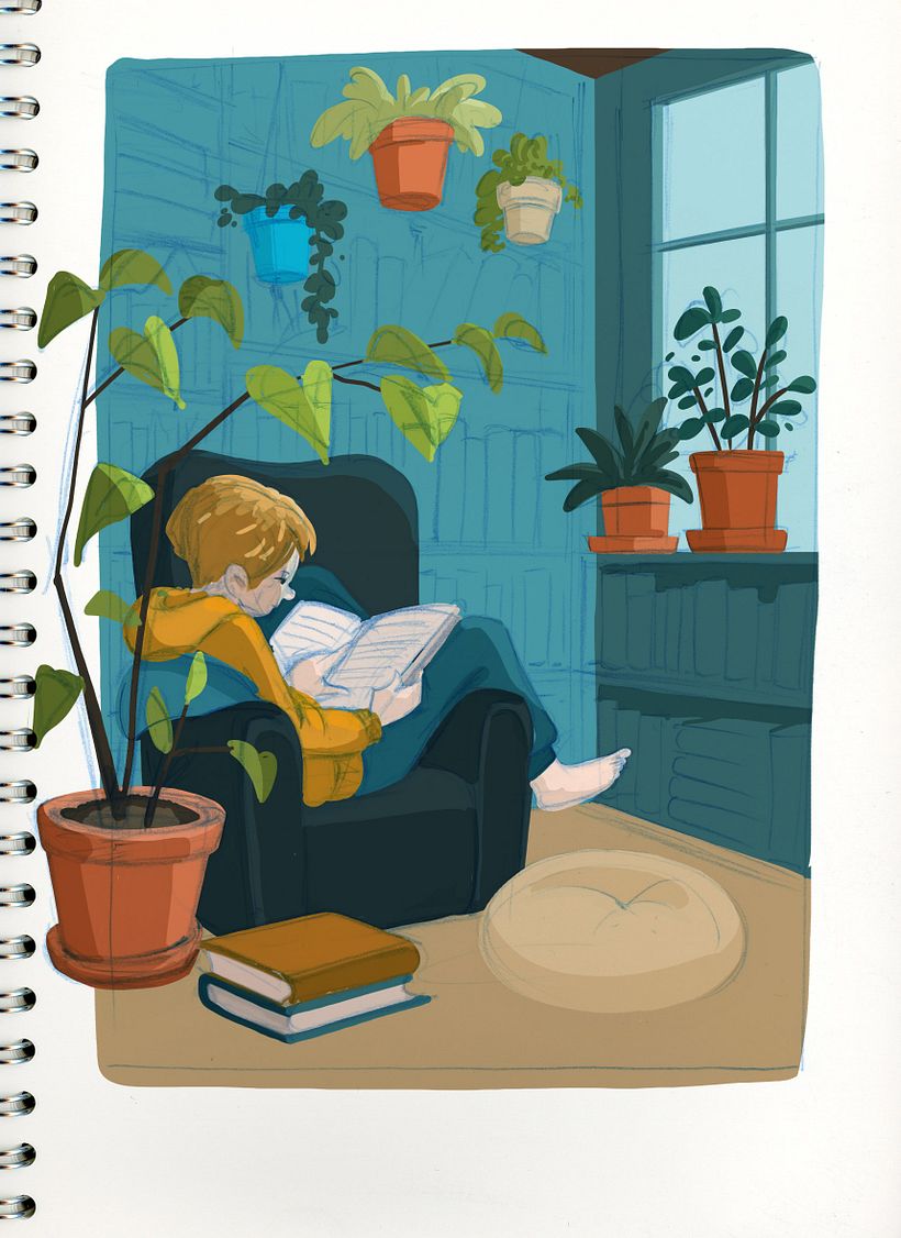 a rough color blocking - but I wasn't happy with the look of the girl, the perspective and the composition
