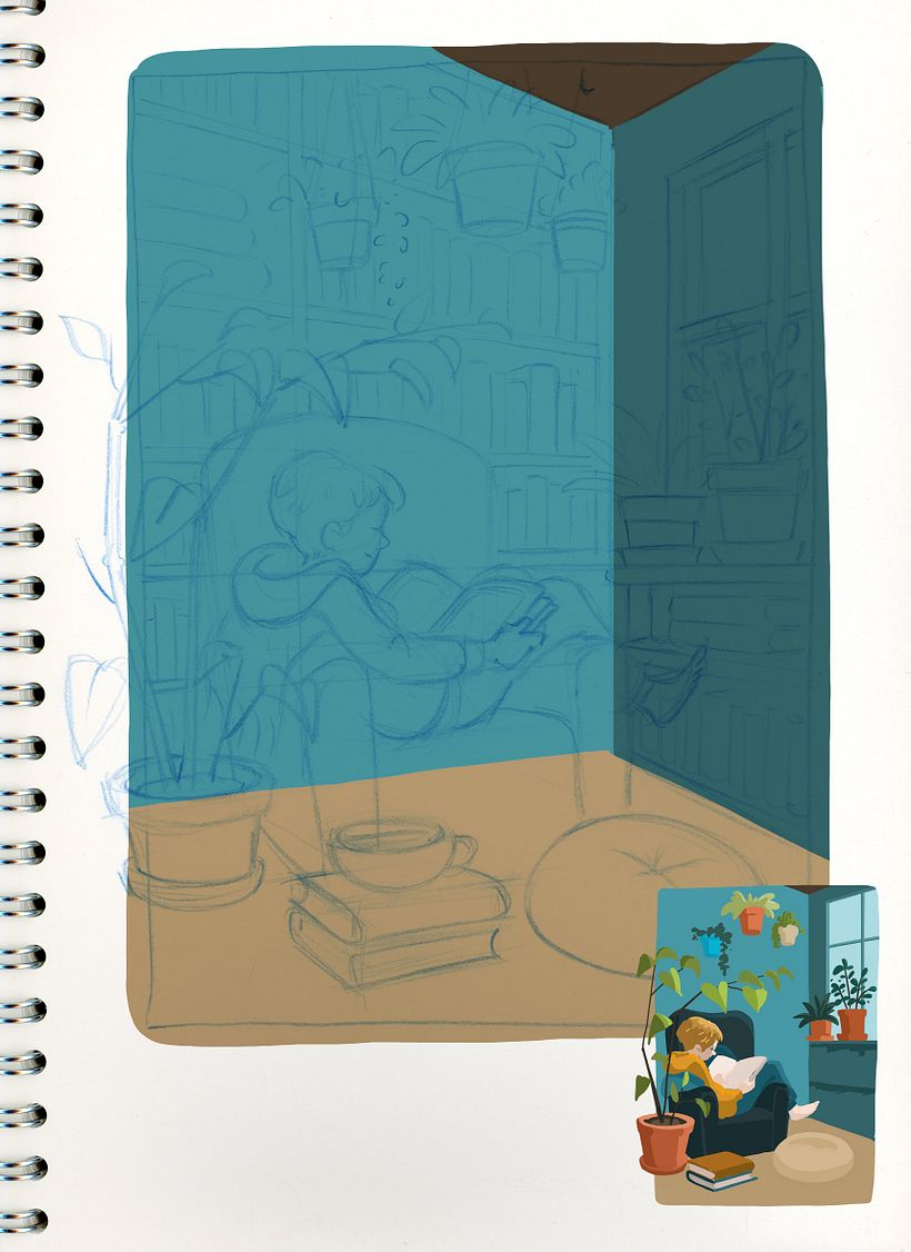 I took a thumbnail of my old colorsketch, because I liked the colors and picked it from there digitally