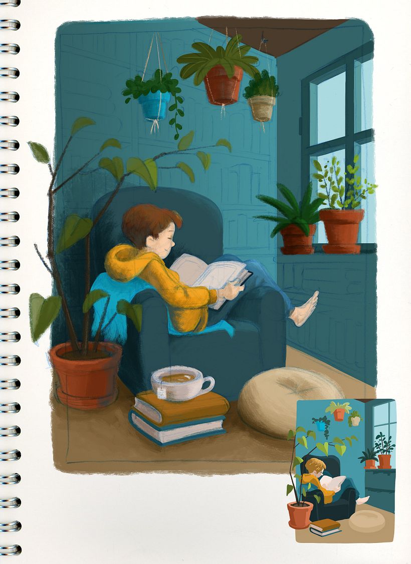 a first rough color blocking and testing different brushes