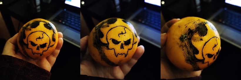 Concepto del diseño propio en una de las naranjas de pruebas