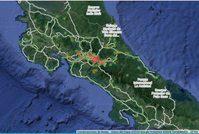 Mapa de Calor de Delito de Trata de Personas en Costa Rica