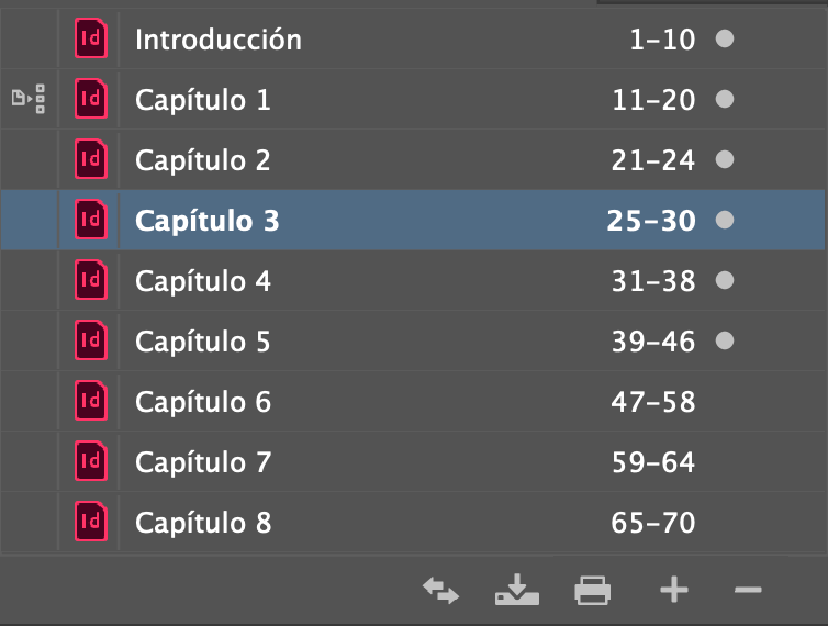 Iniciar la numeración de capítulo I a partir del segundo documento en Indesign 1